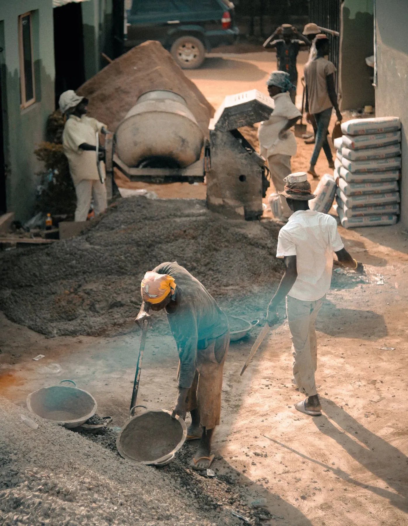 OHNEX crew members working together on a construction site